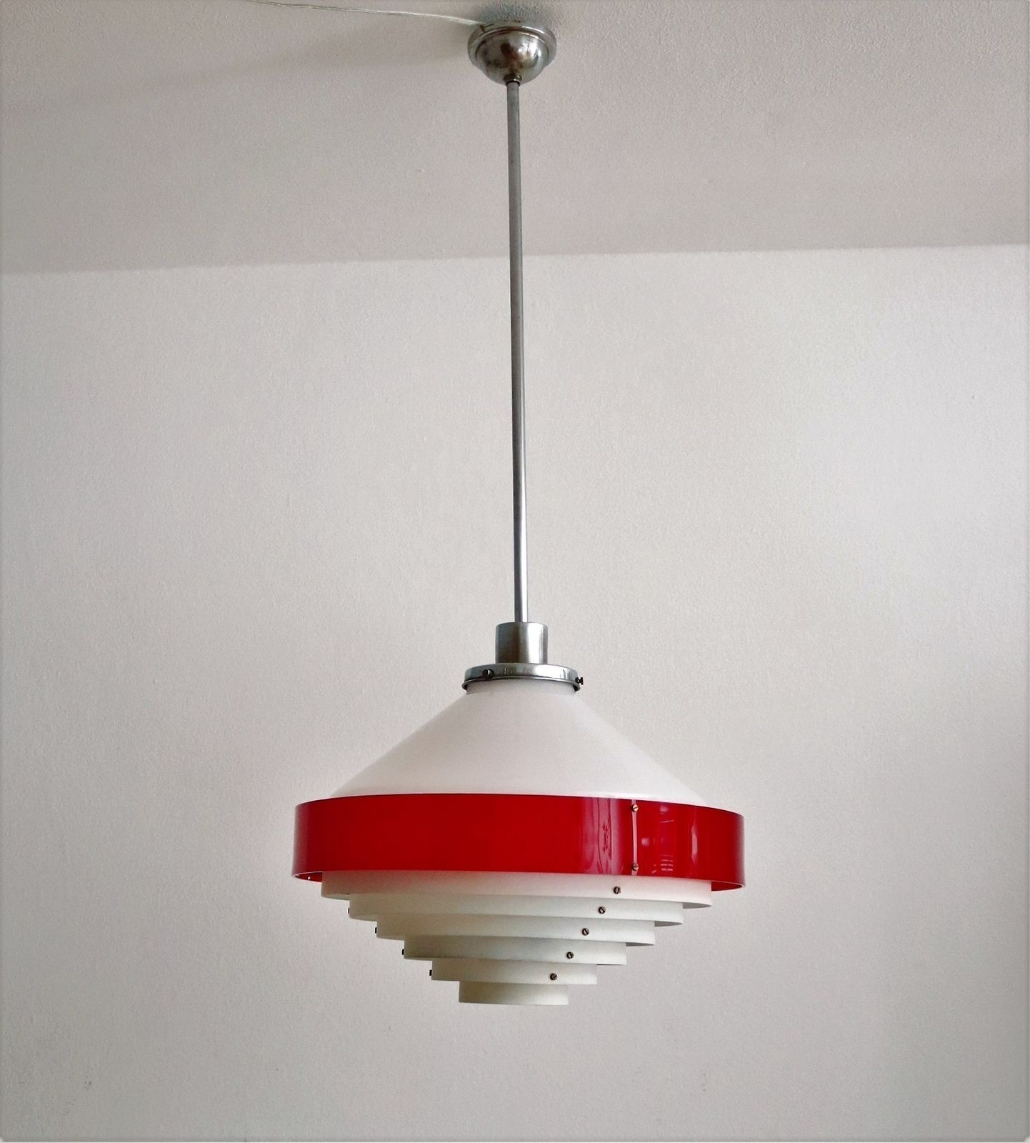 Italian Midcentury Pendant Lamp In Acrylic, Aluminium And Brass By Stilnovo, 1950s photo buy