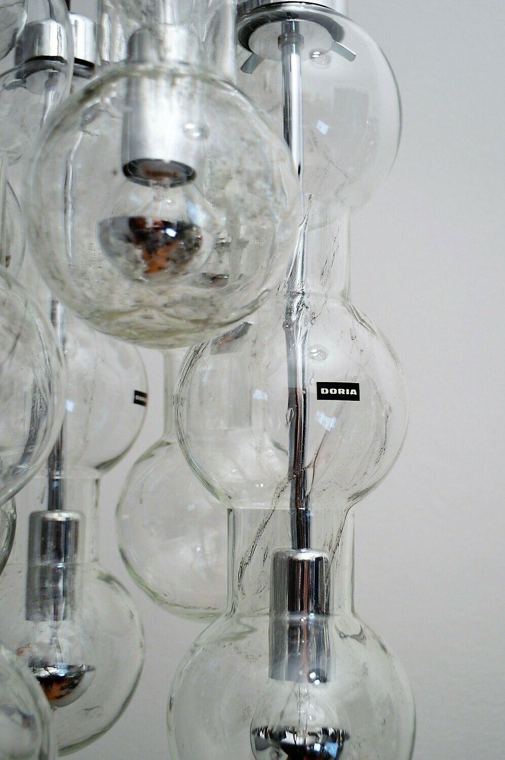 German Bubble Ice Glass And Chrome Cascade Chandelier Or Pendant Lamp By Doria, 1980 photo 1350.0