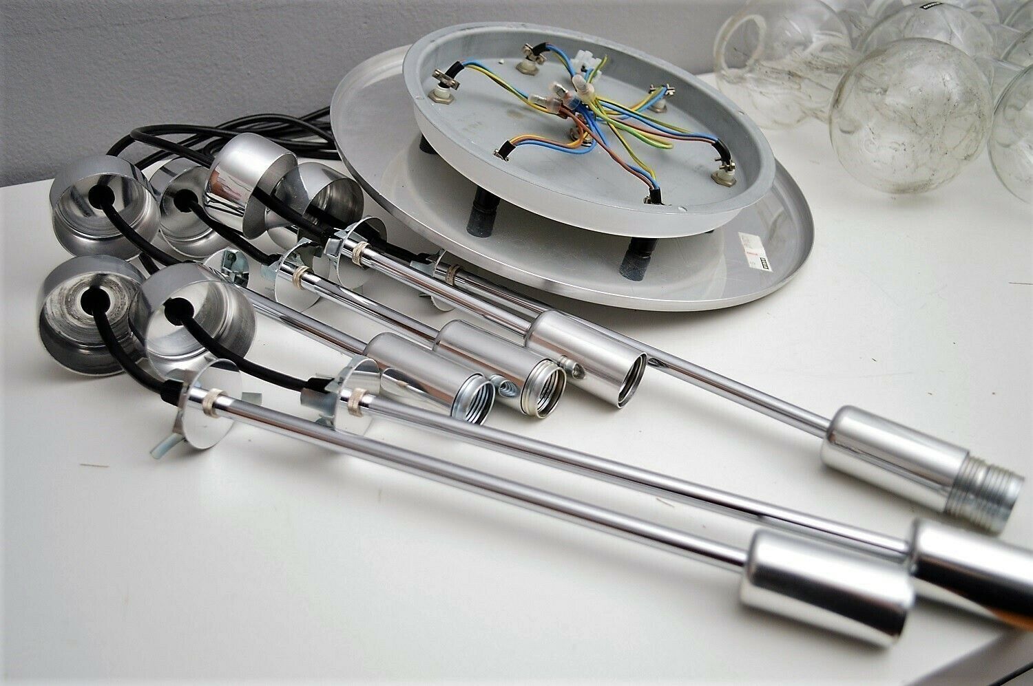photo for sale German Bubble Ice Glass And Chrome Cascade Chandelier Or Pendant Lamp By Doria, 1980