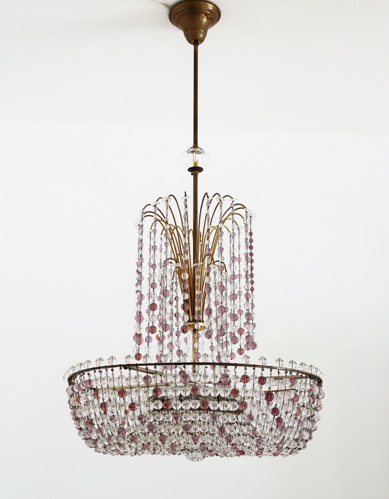 Italian Handcrafted Murano Art Nouveau Waterfall Chandelier In Brass And Crystal photo furniture