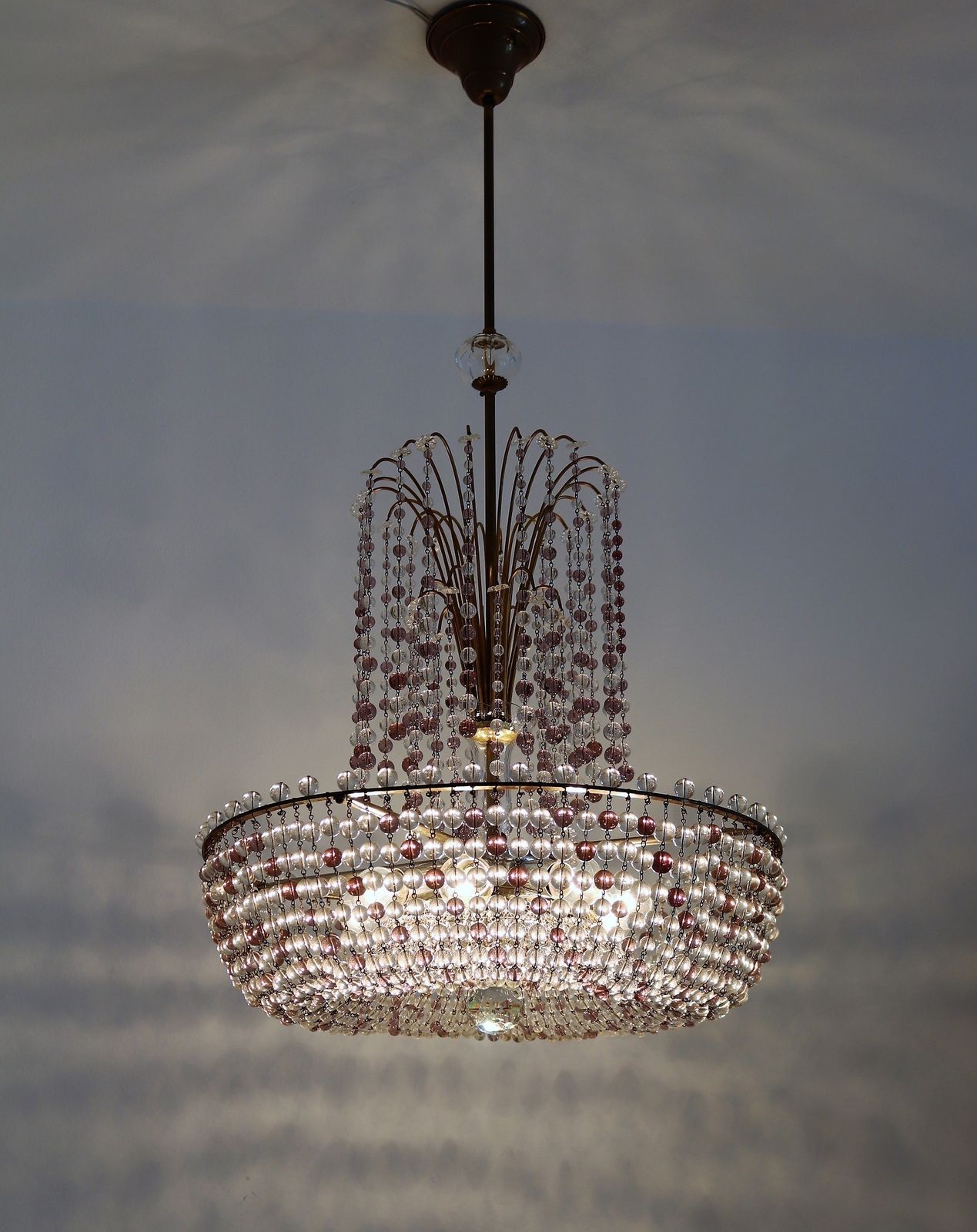 Italian Handcrafted Murano Art Nouveau Waterfall Chandelier In Brass And Crystal photo Lighting