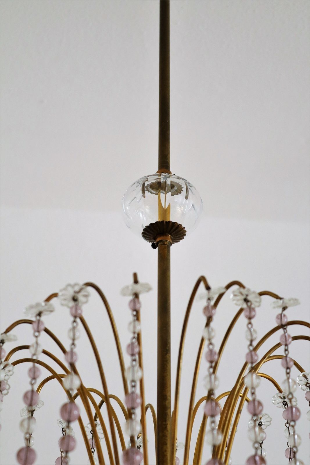 Italian Handcrafted Murano Art Nouveau Waterfall Chandelier In Brass And Crystal photo buy