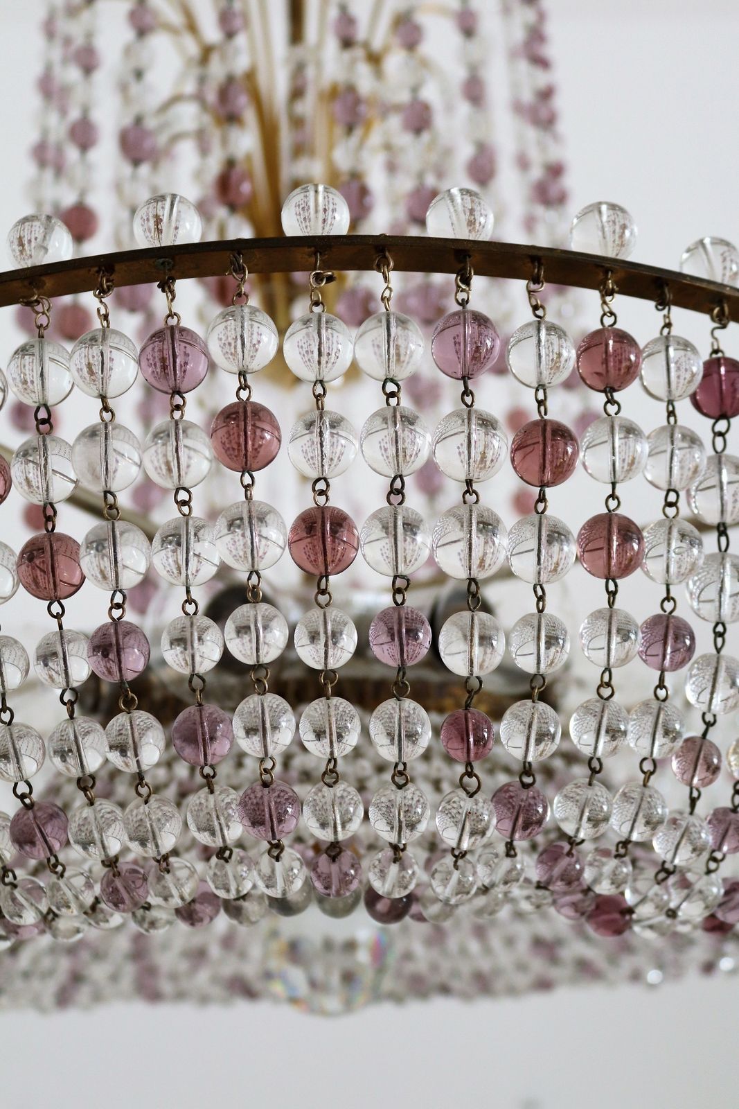 photo furniture Italian Handcrafted Murano Art Nouveau Waterfall Chandelier In Brass And Crystal