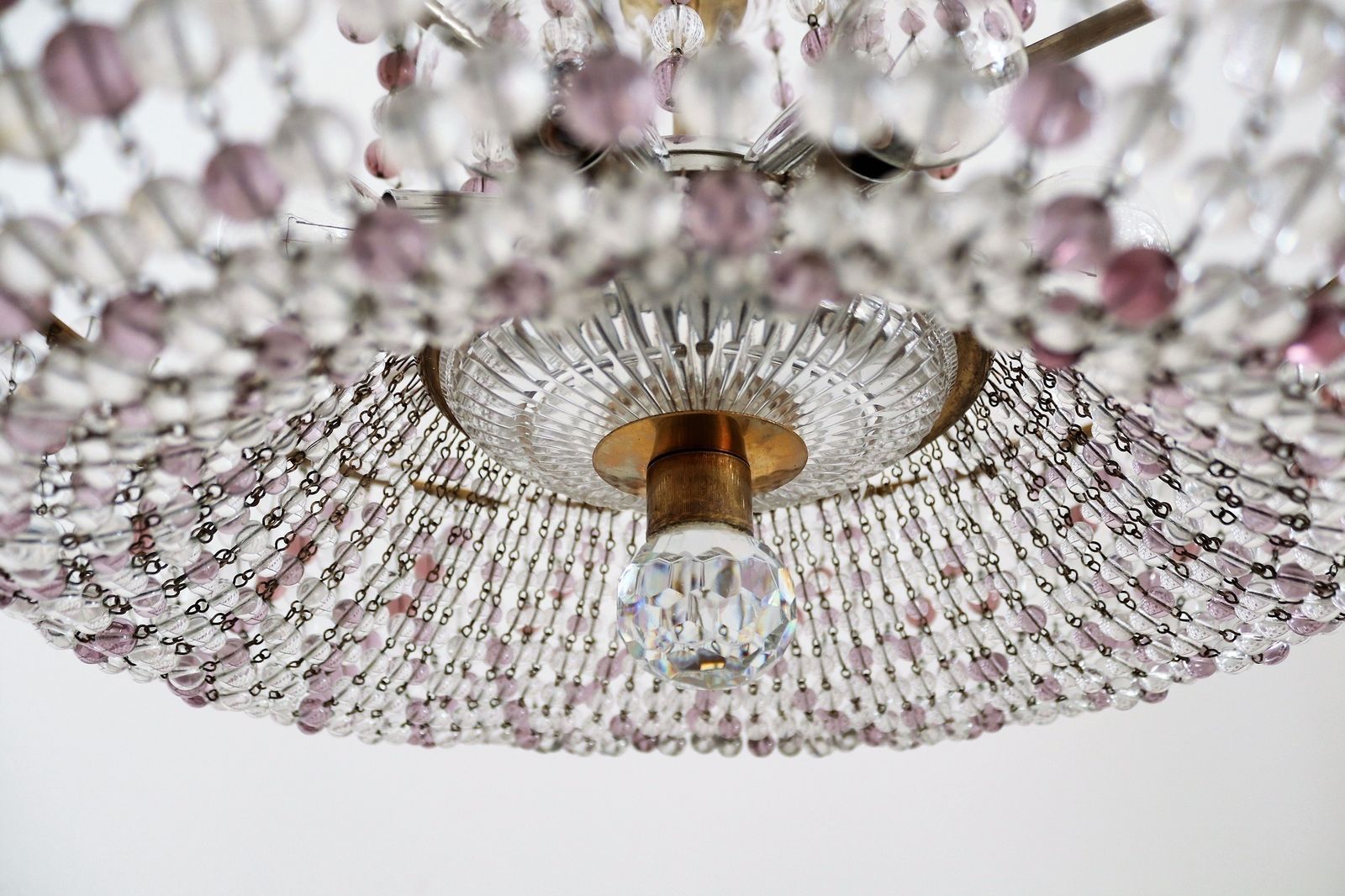 Lighting Italian Handcrafted Murano Art Nouveau Waterfall Chandelier In Brass And Crystal photo
