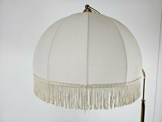 Golden Metal Reading Floor Lamp With Adjustable Arm And Fabric Lampshade, 1970 photo for sale