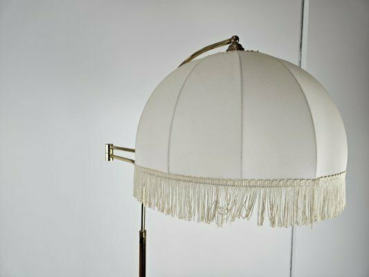 Golden Metal Reading Floor Lamp With Adjustable Arm And Fabric Lampshade, 1970 photo Lighting