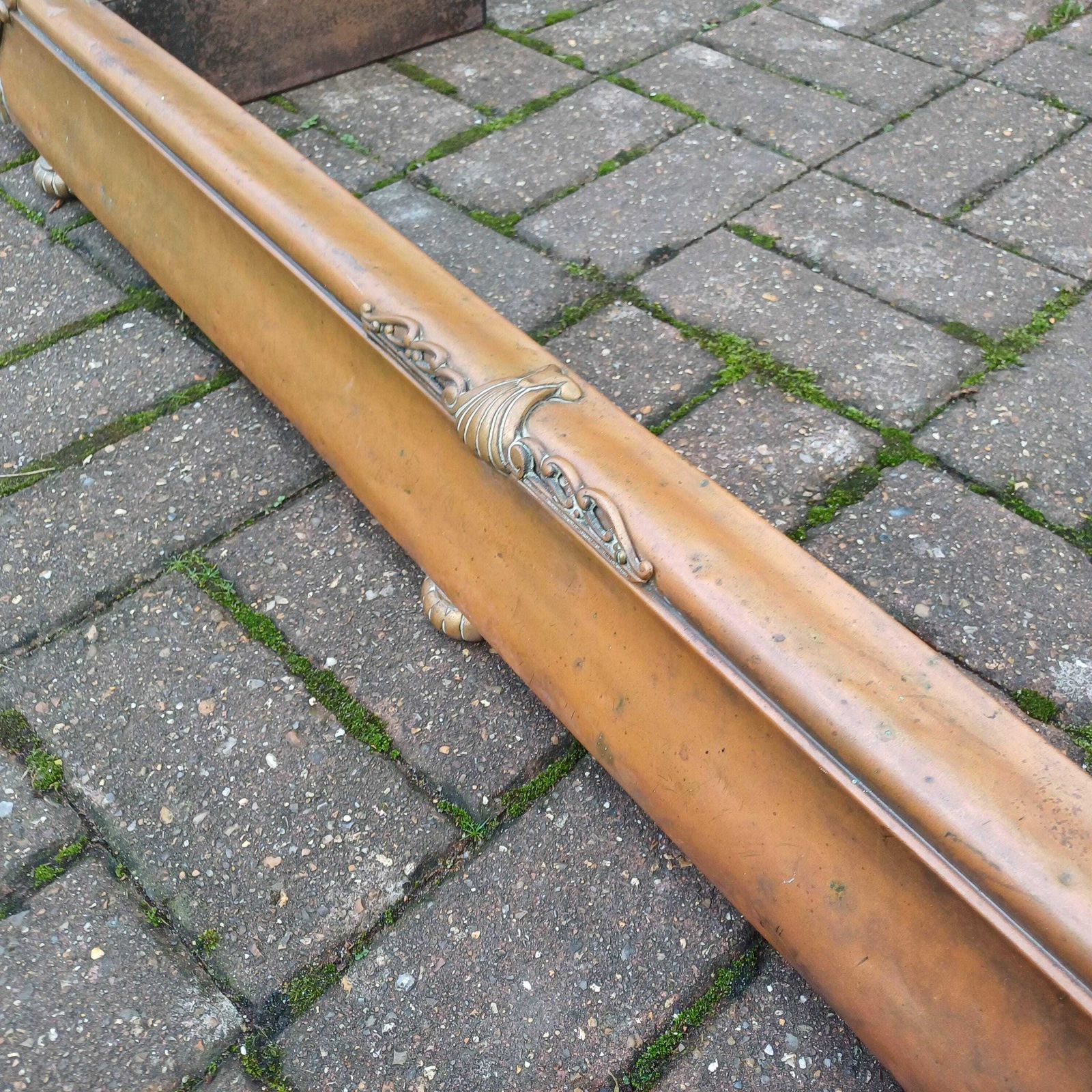Stunning Age Worn Brass Fireplace Fender With Original Gold Patina photo buy