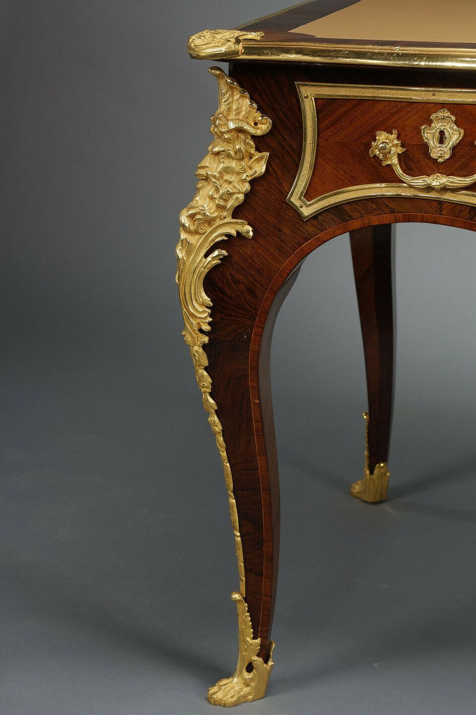 Louis XV Style Flat Desk In Marquetry And Rich Gilt Bronze Mountings photo vintage