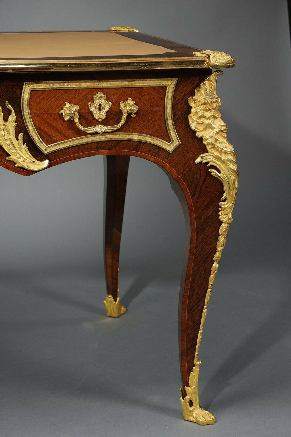 photo furniture Louis XV Style Flat Desk In Marquetry And Rich Gilt Bronze Mountings