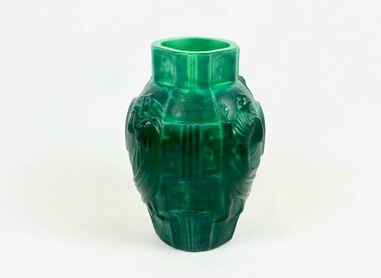Art Deco Malachite Glass Ingrid Vase Attributed To Artur Pleva For Curt Schlevogt, 1950s photo for sale