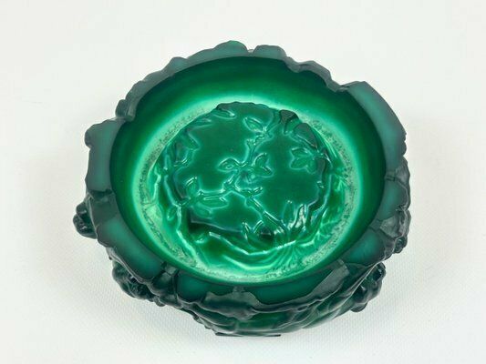 Bohemian Art Deco Malachite Glass Panthers Ashtray Attributed To Heinrich Hoffmann, 1940s photo for sale