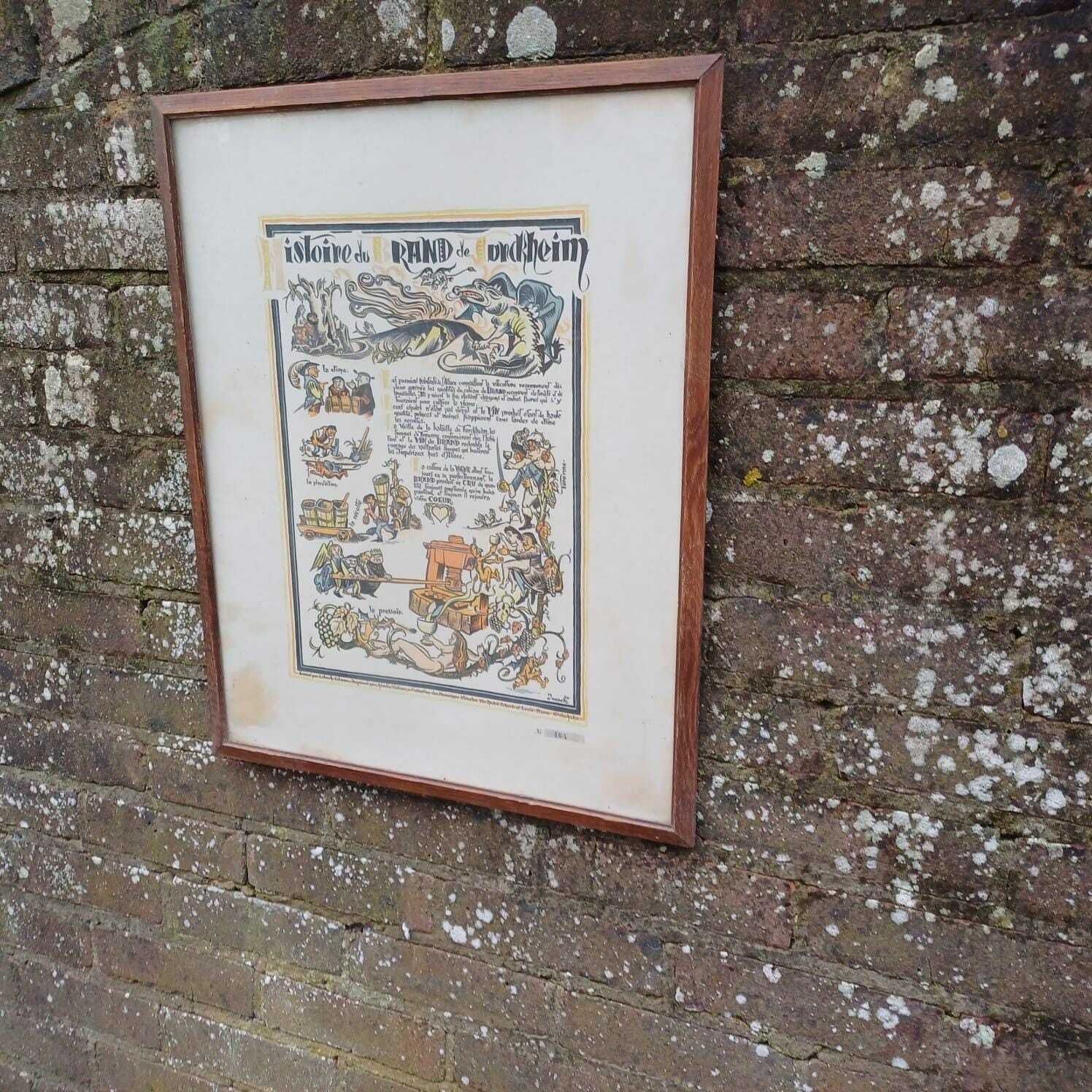 1950 Lithograph By Eugene Noack, Histoire Du Brand De Truckheim, French Alsace Vineyard Promotion   Limited Edition Framed Vintage Print photo 138.0