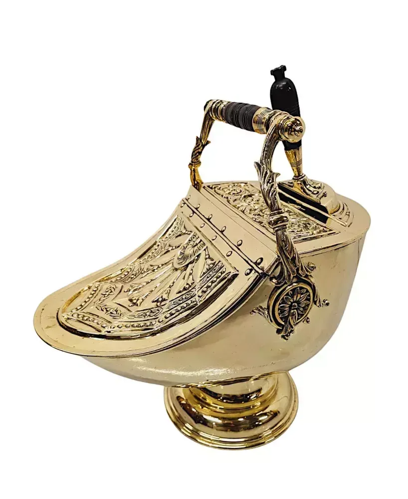 A Very Rare 19th Century Brass Lidded Coal Scuttle