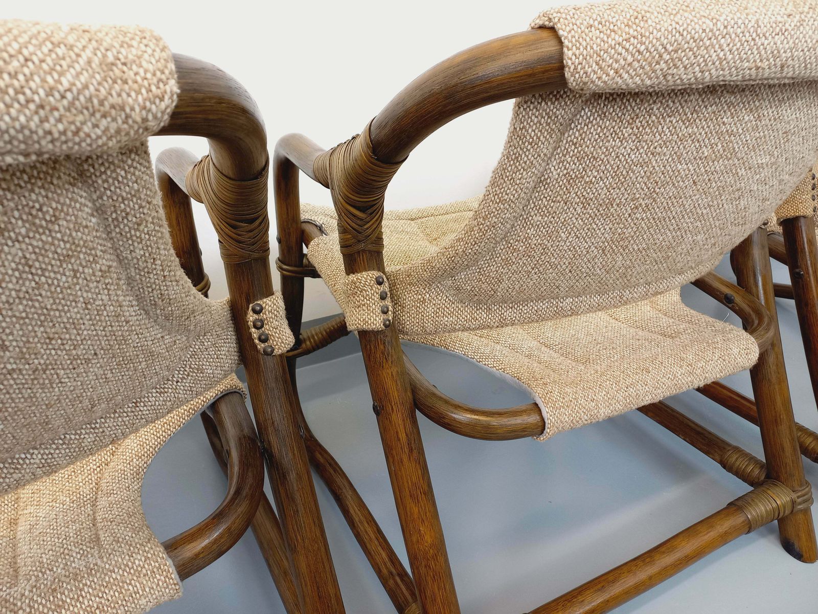 3 Danish Armchairs From Horsnæs Møbelfabrik In Rattan And Fabric photo vinterior