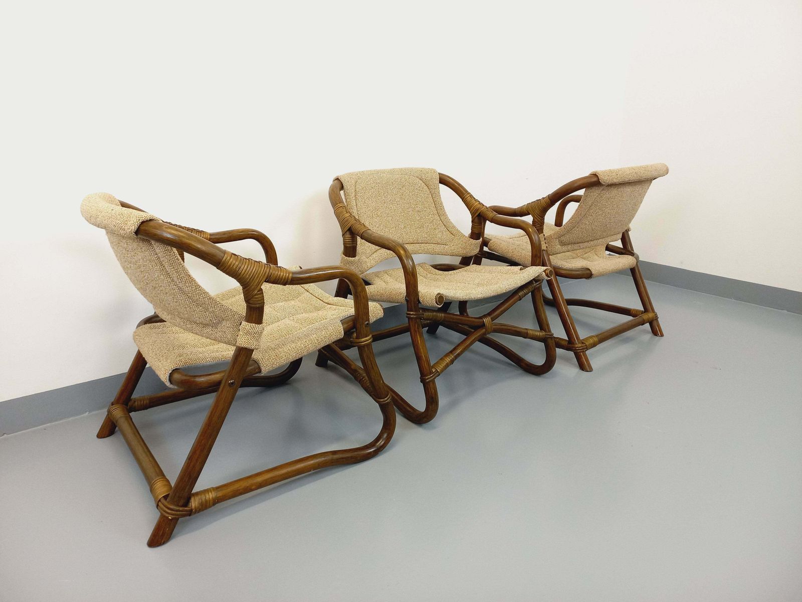 photo furniture 3 Danish Armchairs From Horsnæs Møbelfabrik In Rattan And Fabric