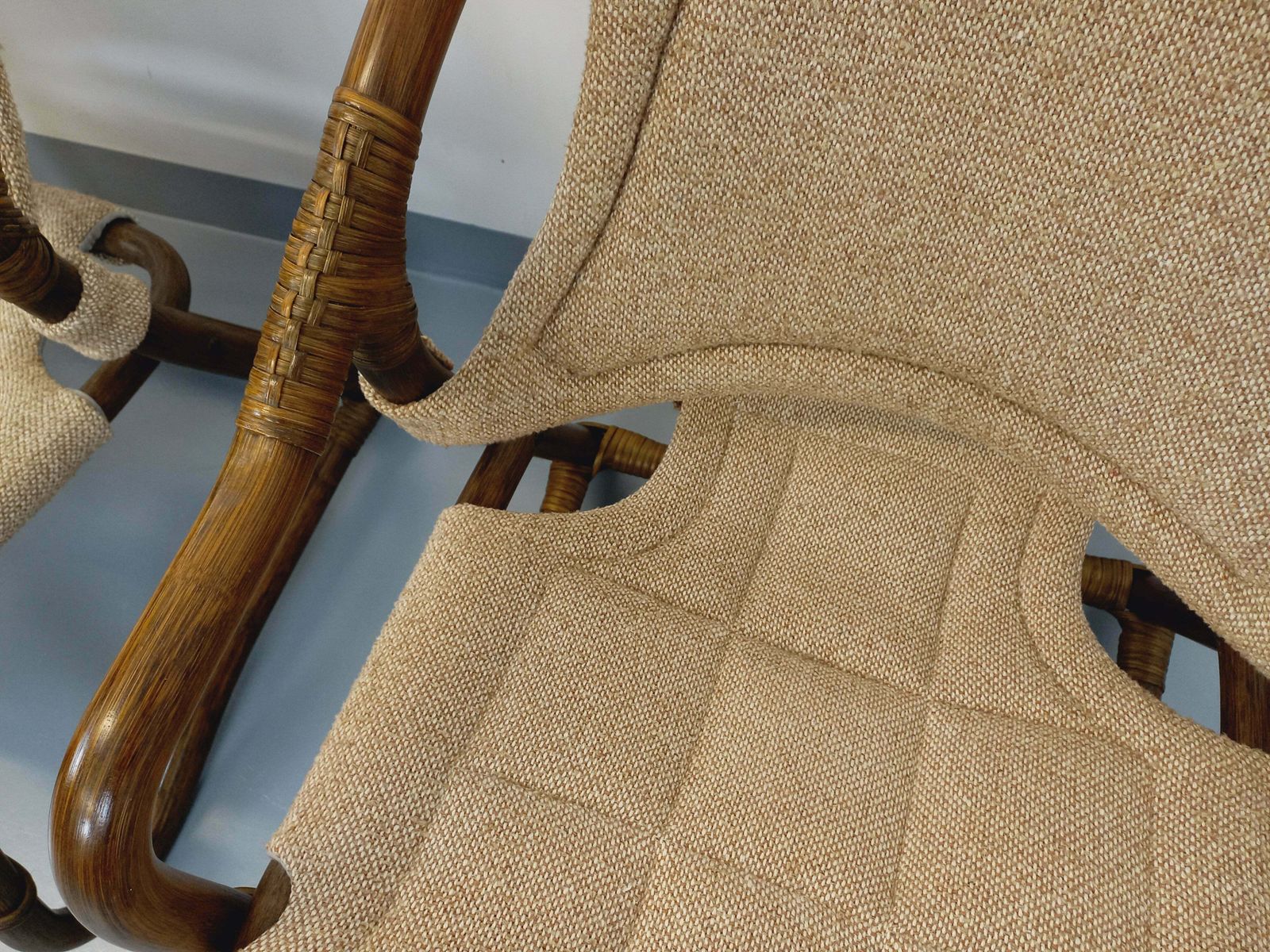 Furniture 3 Danish Armchairs From Horsnæs Møbelfabrik In Rattan And Fabric photo
