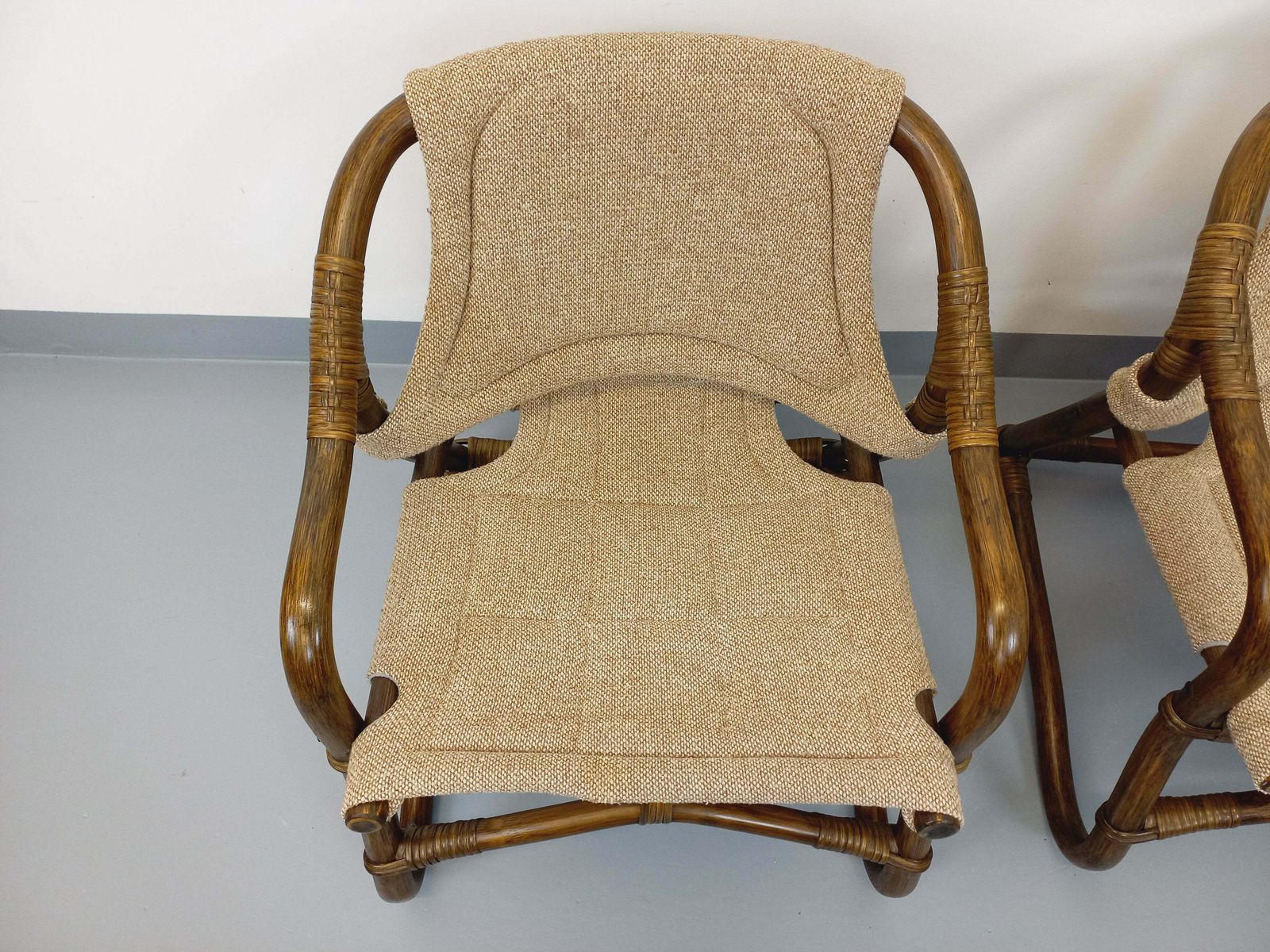 1721.0 3 Danish Armchairs From Horsnæs Møbelfabrik In Rattan And Fabric photo