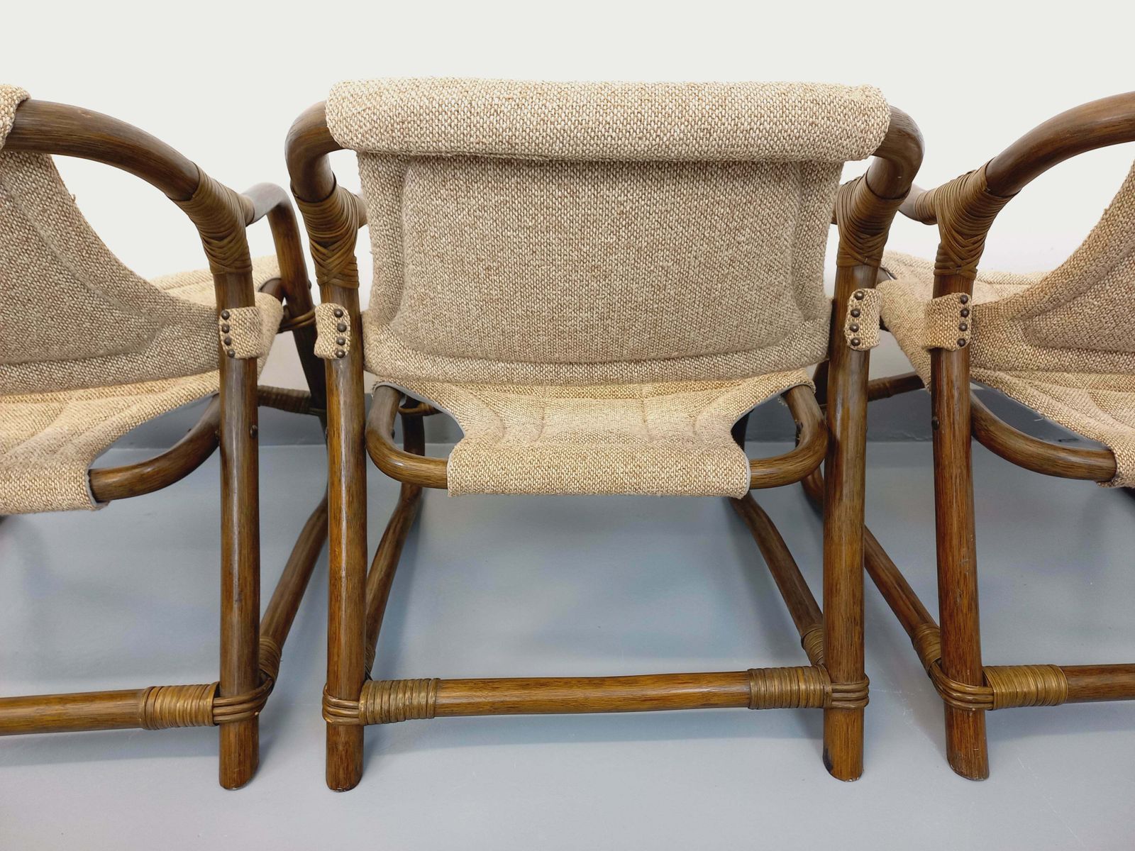 photo vintage 3 Danish Armchairs From Horsnæs Møbelfabrik In Rattan And Fabric