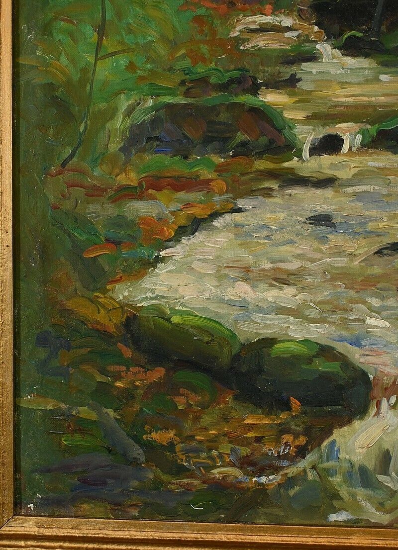 photo furniture Oil On Canvas “Stream In The Forest” Signed A. Markowicz – Early 20th Century