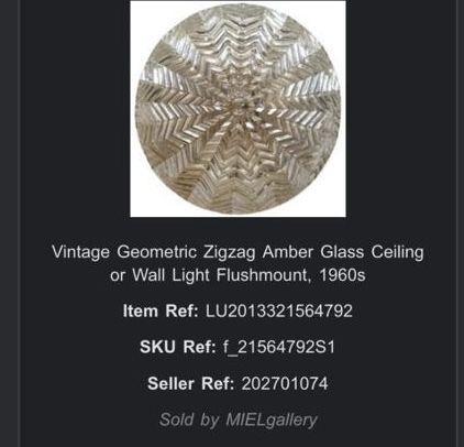 Pair Of Vintage Geometric Zigzag Amber Glass Ceiling Or Wall Lights Flushmount, 1960s photo for sale