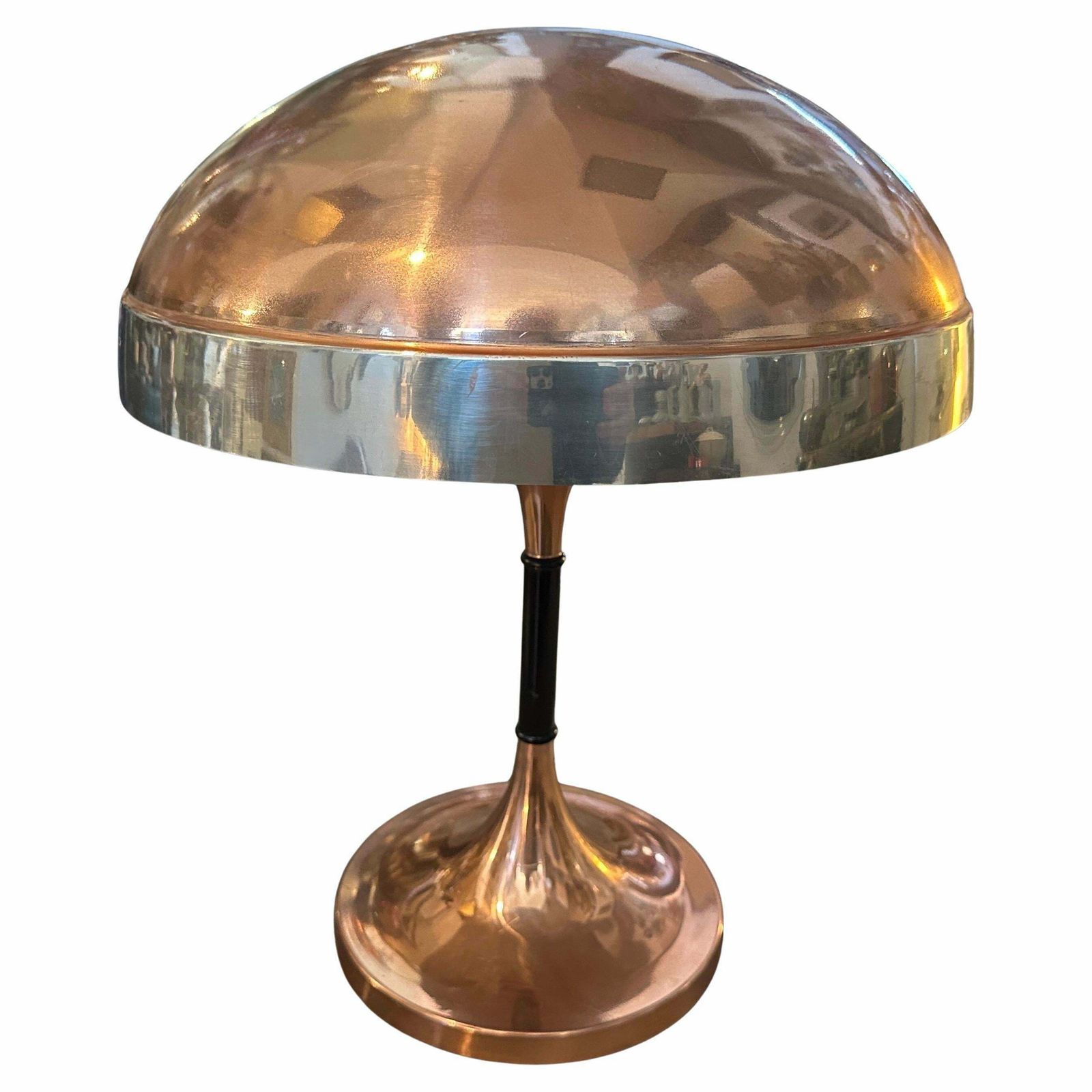 1970s Mid Century Modern Copper And Steel Italian Table Lamp