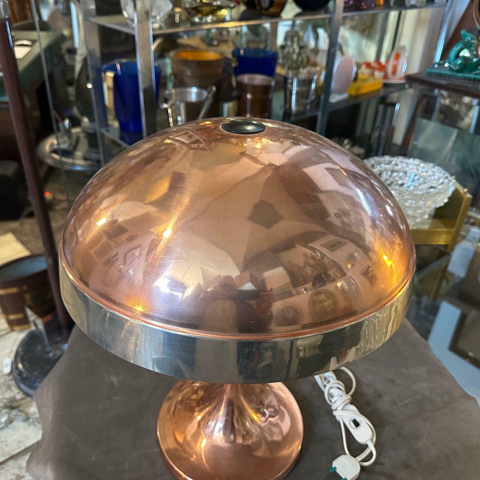 1970s Mid Century Modern Copper And Steel Italian Table Lamp photo vinterior