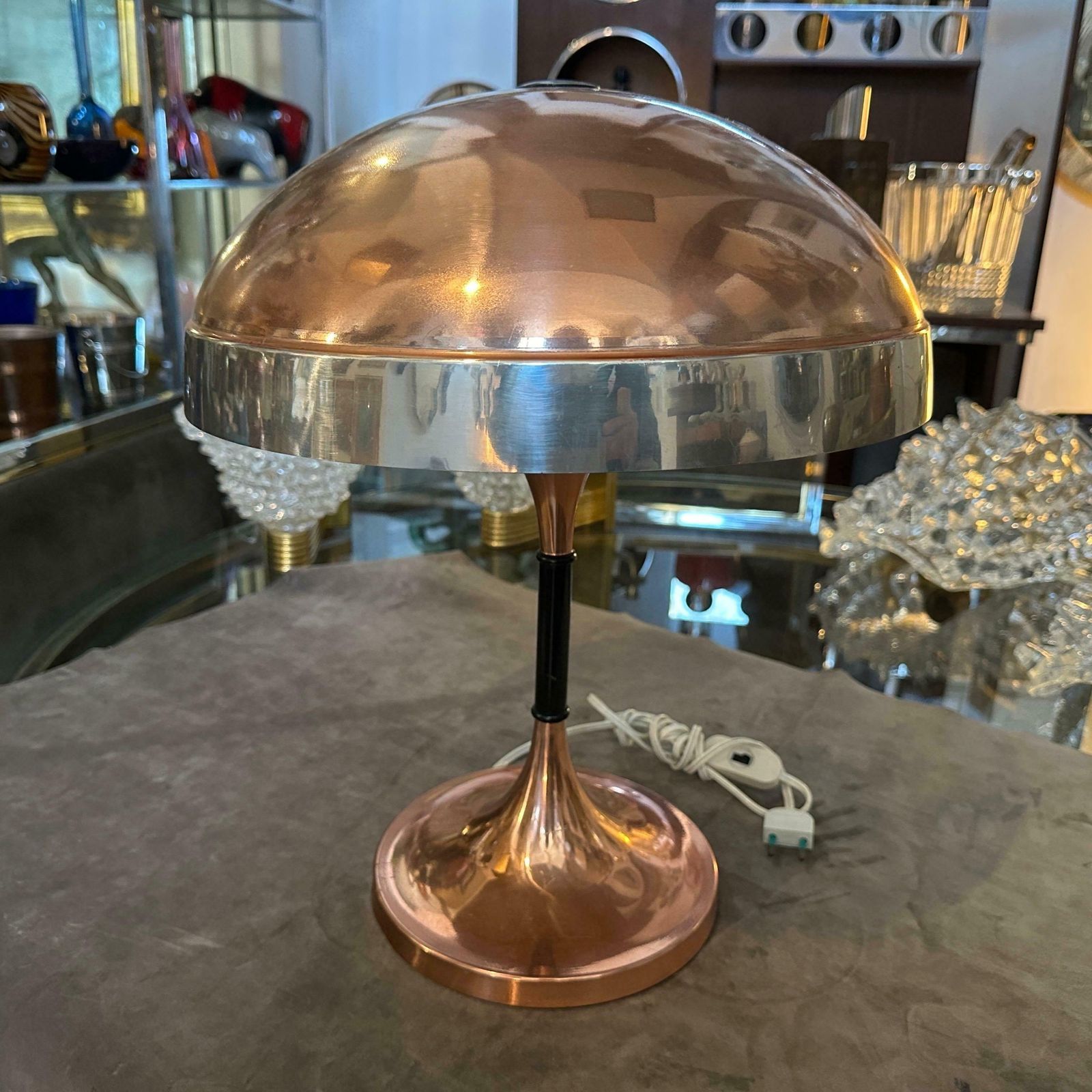 photo furniture 1970s Mid Century Modern Copper And Steel Italian Table Lamp