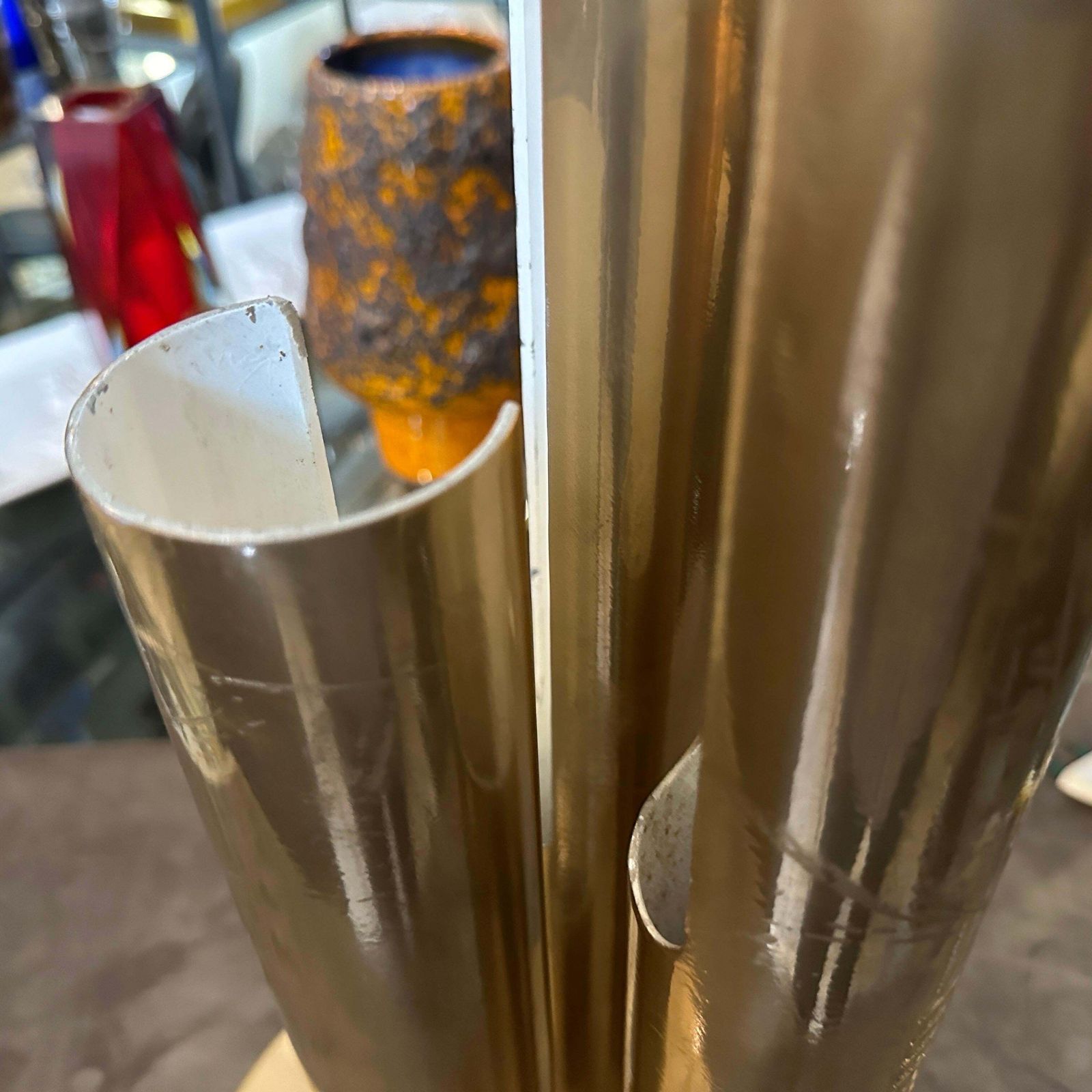 1970s Gio Ponti Style Mid Century Modern Gilded Metal Italian Table Lamp photo buy