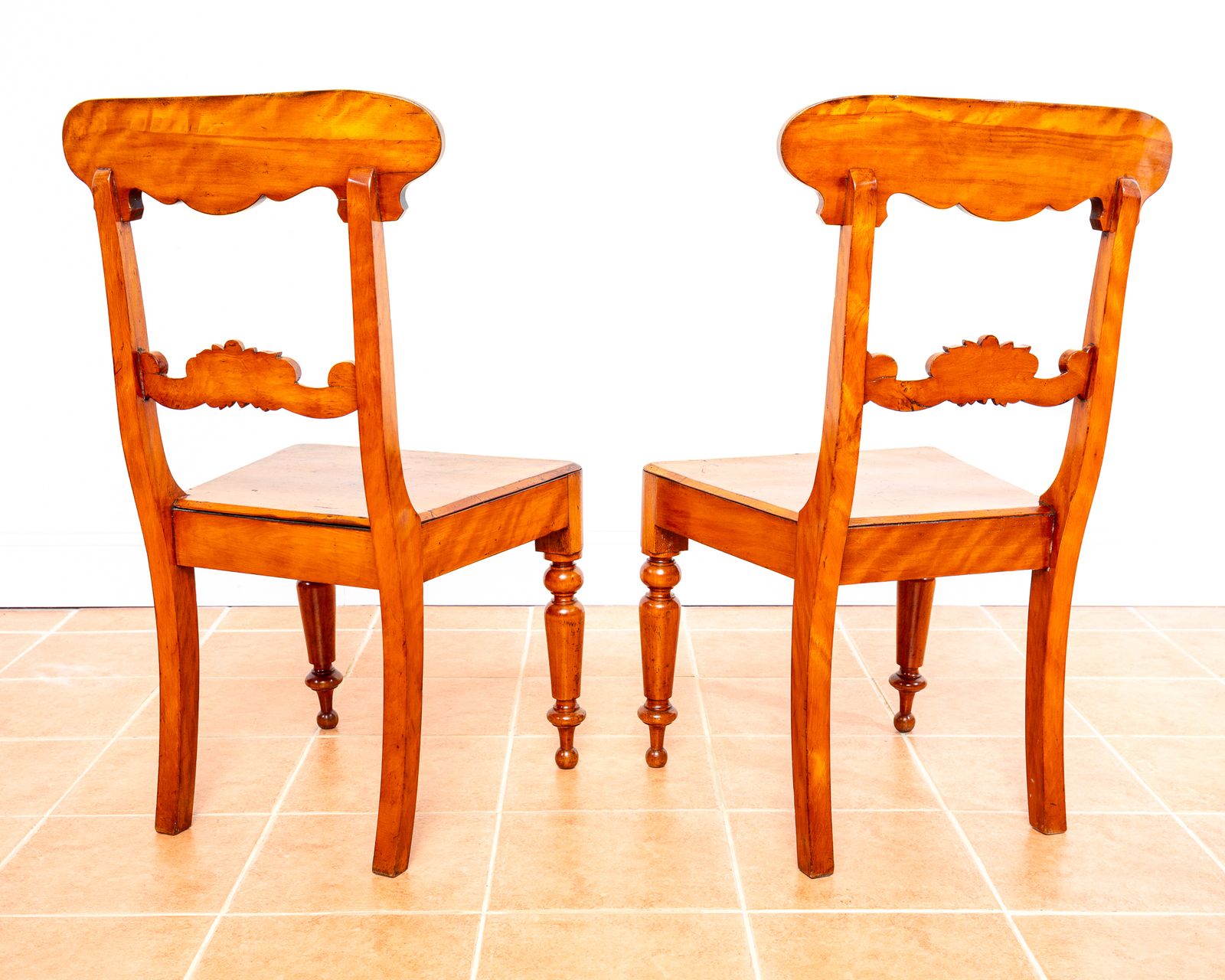 Pair Of Swedish Biedermeier Hall Chairs Satin Birch Karl Johan Fine Antique Empire Chairs Gustavian Country House photo furniture
