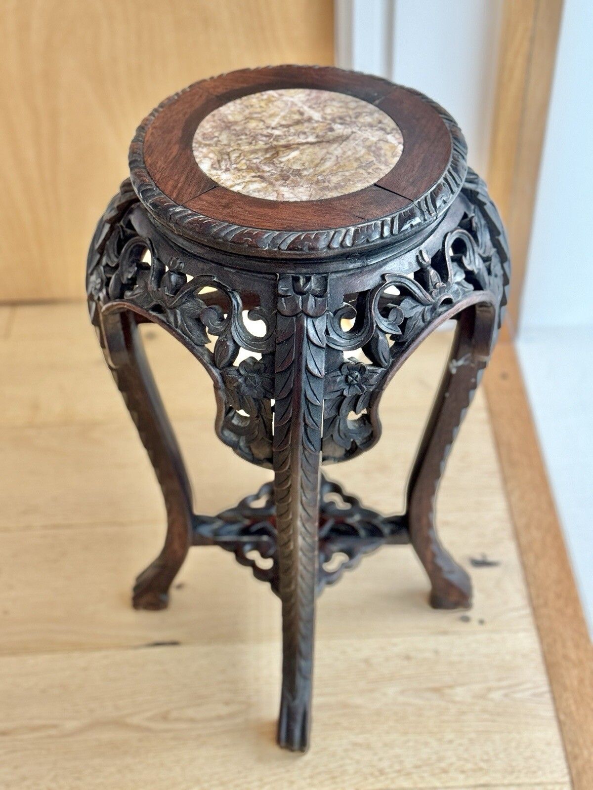 Antique Chinese Jardiniere Stand, Marble Top, Lamp Table, Victorian