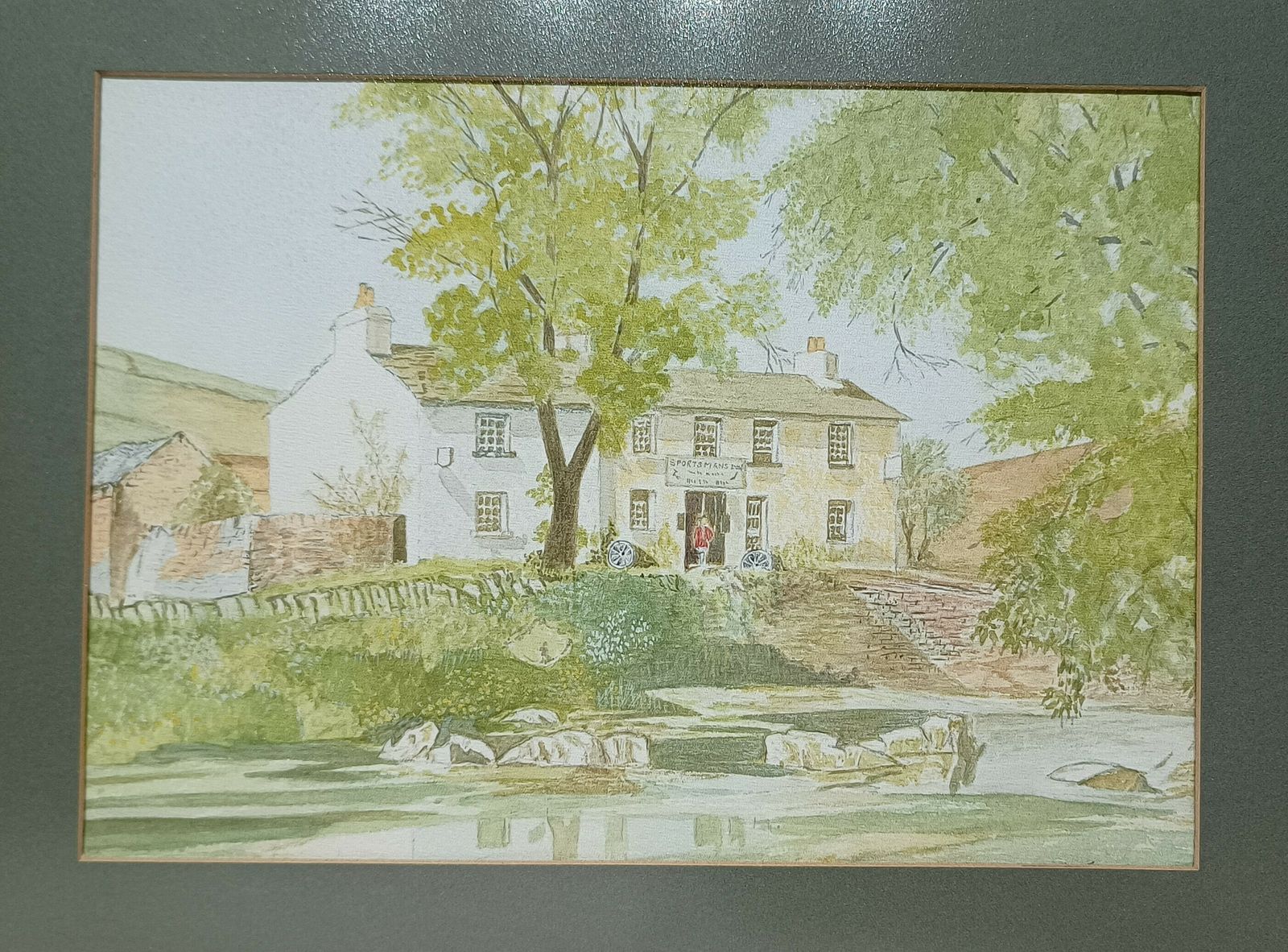 Original Watercolour Painting The Sportsman Inn Tweed Northumberland Artist Signed Framed. photo vinterior