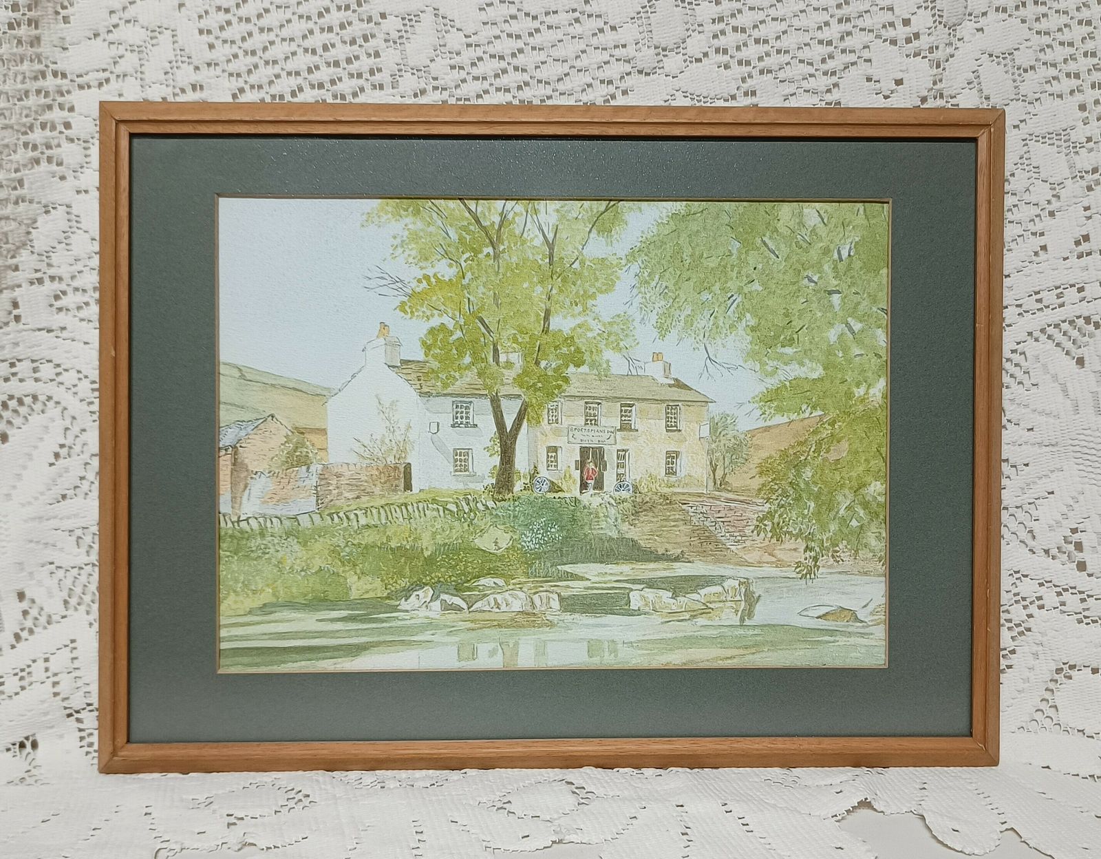 Original Watercolour Painting The Sportsman Inn Tweed Northumberland Artist Signed Framed. photo vintage