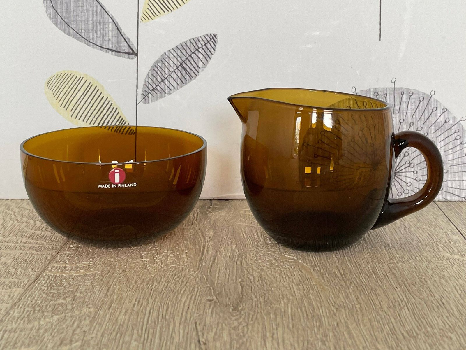 photo furniture Iittala Timo Sarpaneva Smoke Brown Glass Milk Jug And Sugar Bowl   Mid Century Modern Homewares