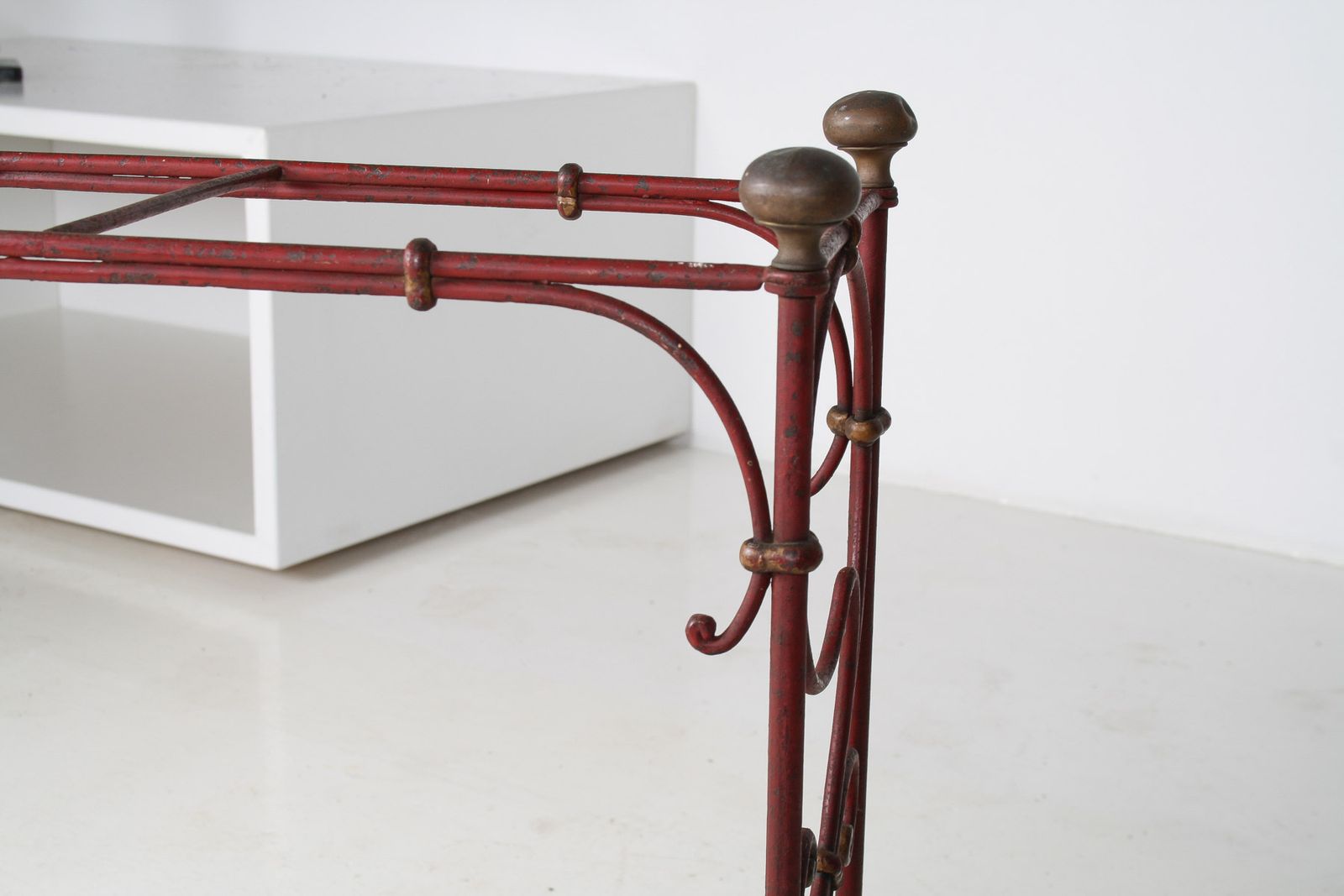 Decorative French Parisian Chic Antique Wrought Iron Red Painted Umbrella Stick Stand photo Home Decor