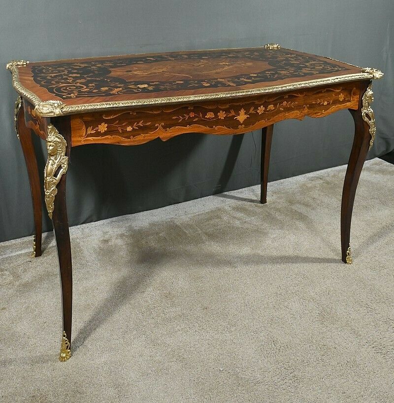 Rosewood And Marquetry Desk Table, Napoleon III Period – 2nd Part Of The 19th Century photo furniture