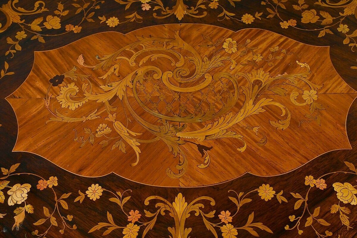 Rosewood And Marquetry Desk Table, Napoleon III Period – 2nd Part Of The 19th Century photo vintage