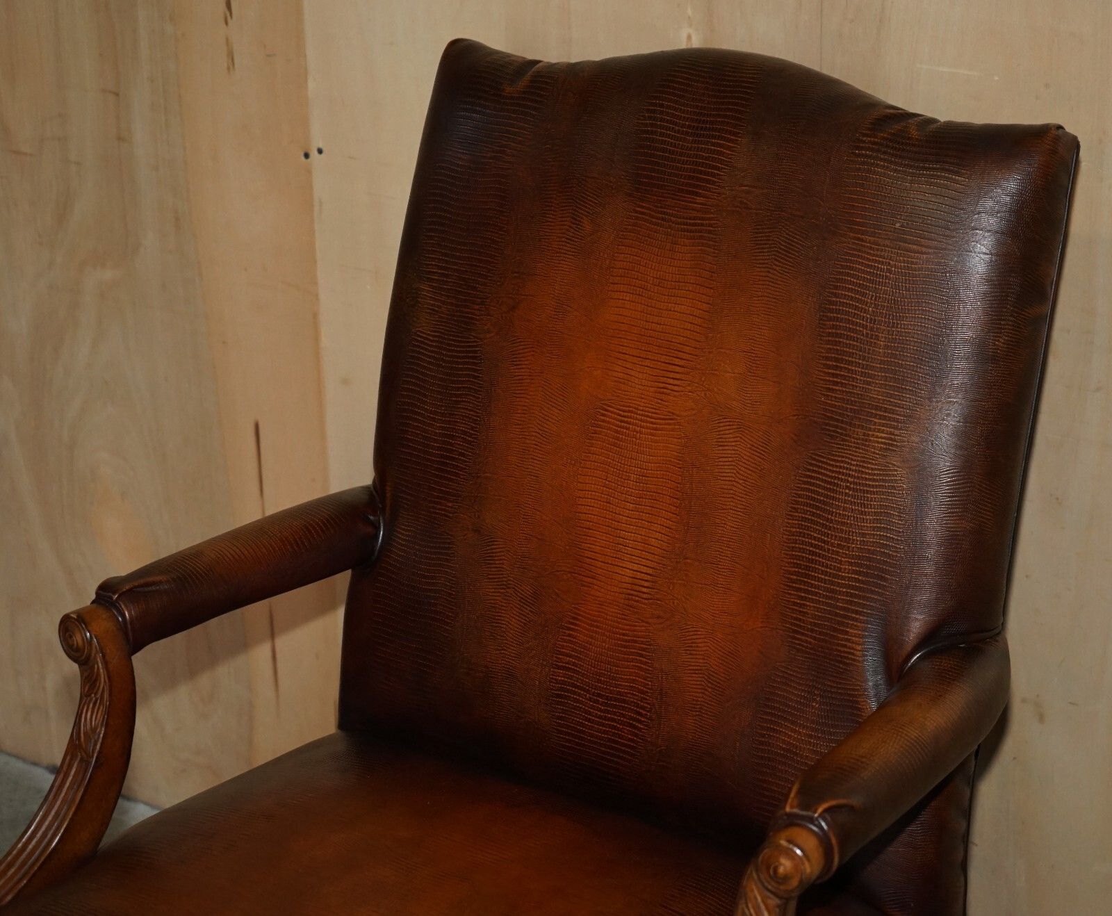 Pair Of Councill USA Brown Crocodile Alligator Leather Claw & Ball Armchairs photo 3995.0