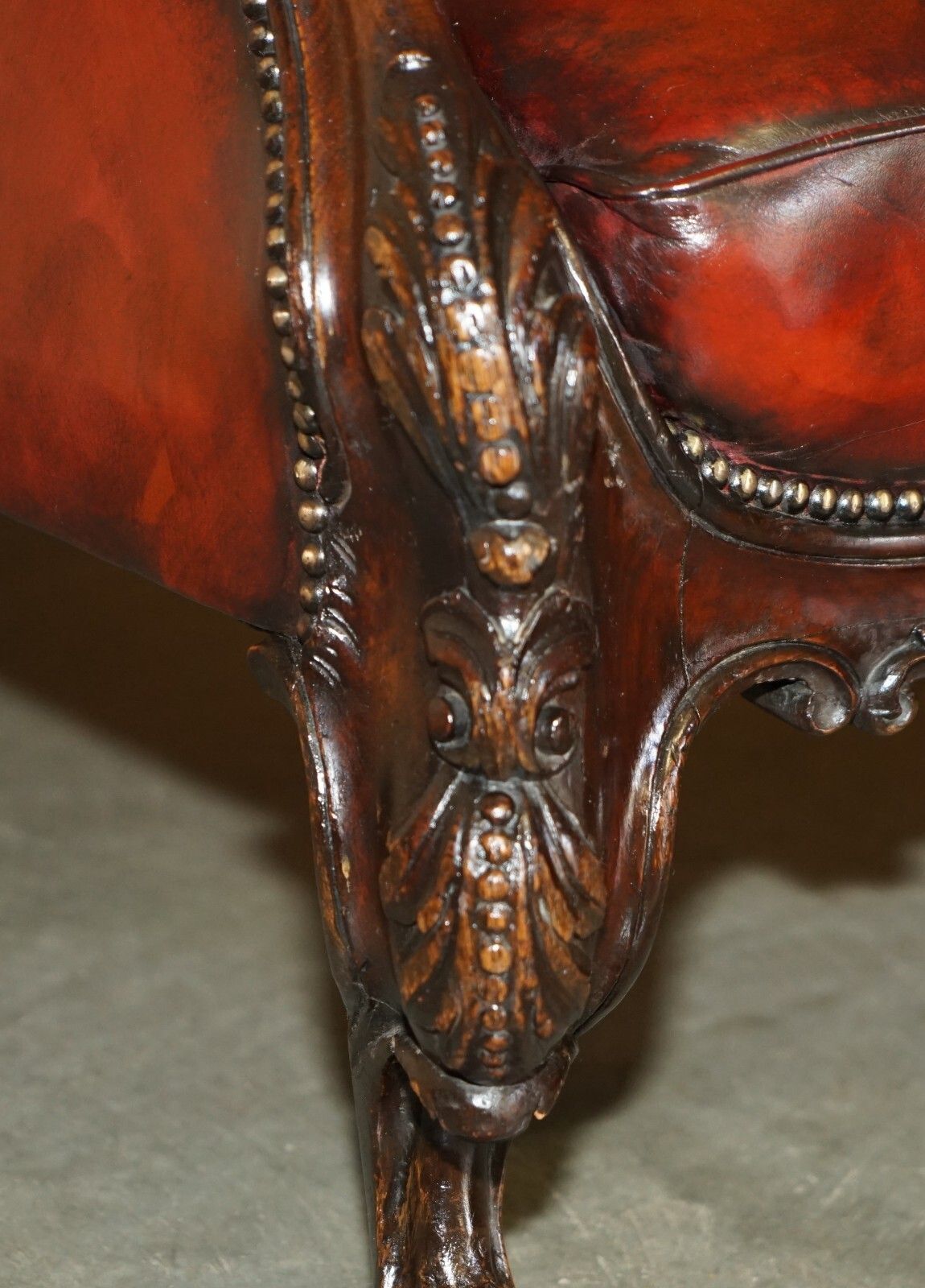 Exquisite Antique Cir 1840 Hand Carved Lions Head Chesterfield Library Armchair photo vintage
