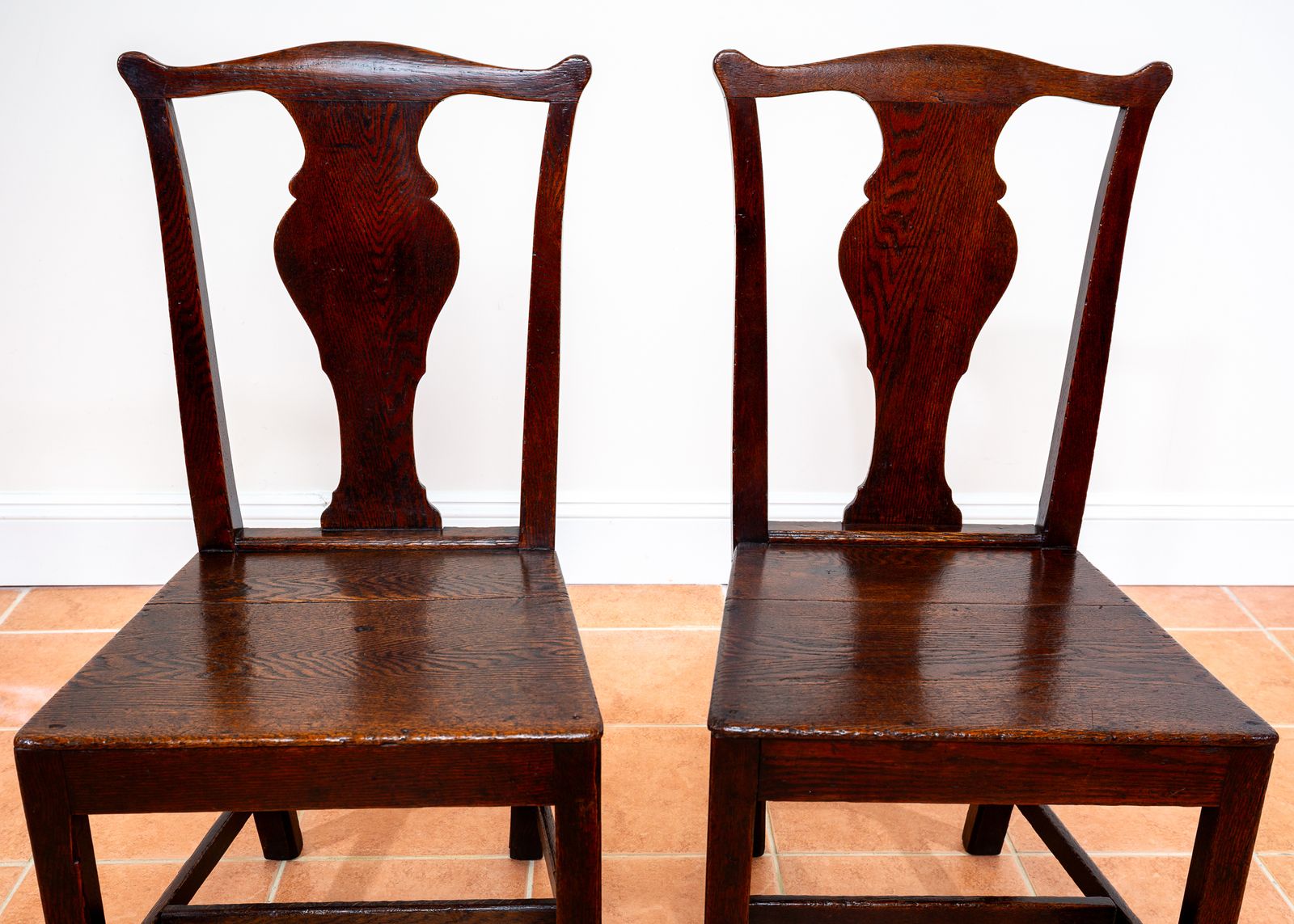 photo buy Georgian Oak Country Dining Chairs 1780 Pair Antiqu.E Welsh Vase Back Hall Chairs Chippendale Style Country House Farmhouse Occasional Chairs