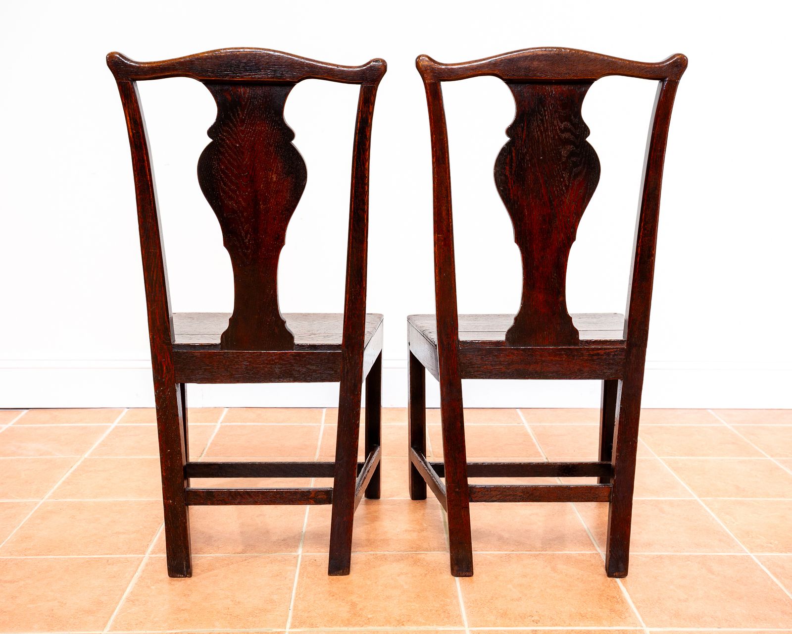 Georgian Oak Country Dining Chairs 1780 Pair Antiqu.E Welsh Vase Back Hall Chairs Chippendale Style Country House Farmhouse Occasional Chairs photo Furniture