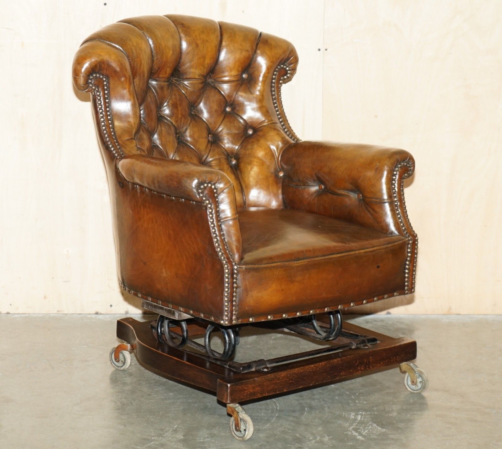 Fine Antique Victorian Harrington's Cradle Rocking Chesterfield Leather Armchair photo furniture