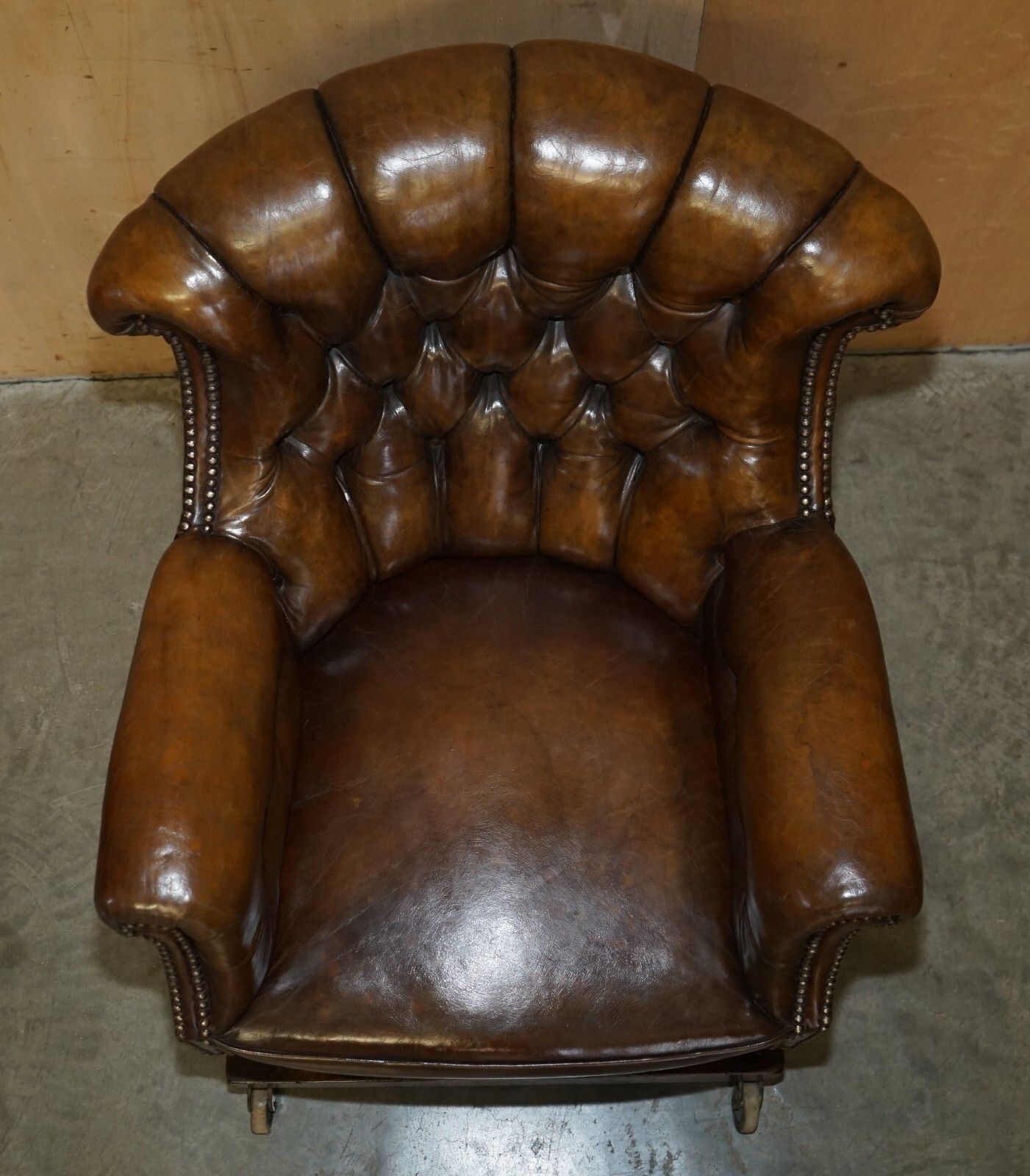 Fine Antique Victorian Harrington's Cradle Rocking Chesterfield Leather Armchair photo buy
