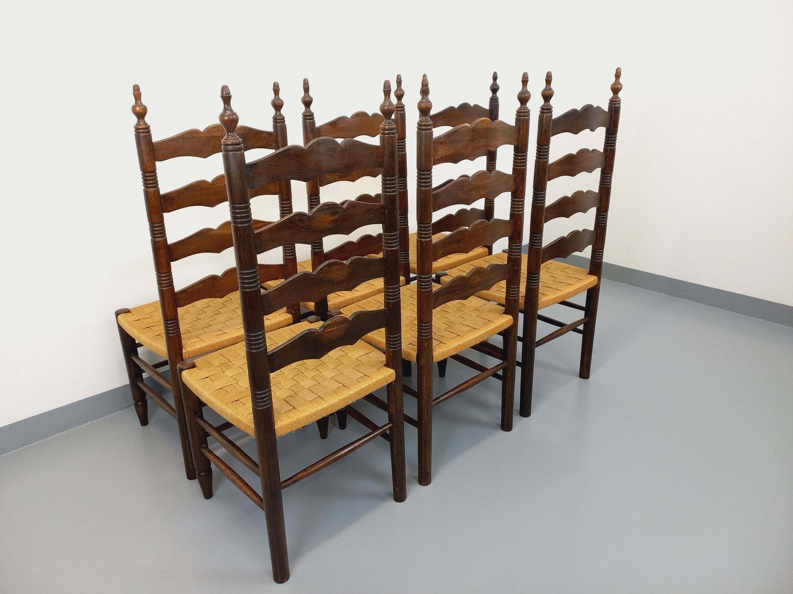 photo for sale 6 Arts & Crafts Chairs In The Style Of Antonio Calligarise In Oak