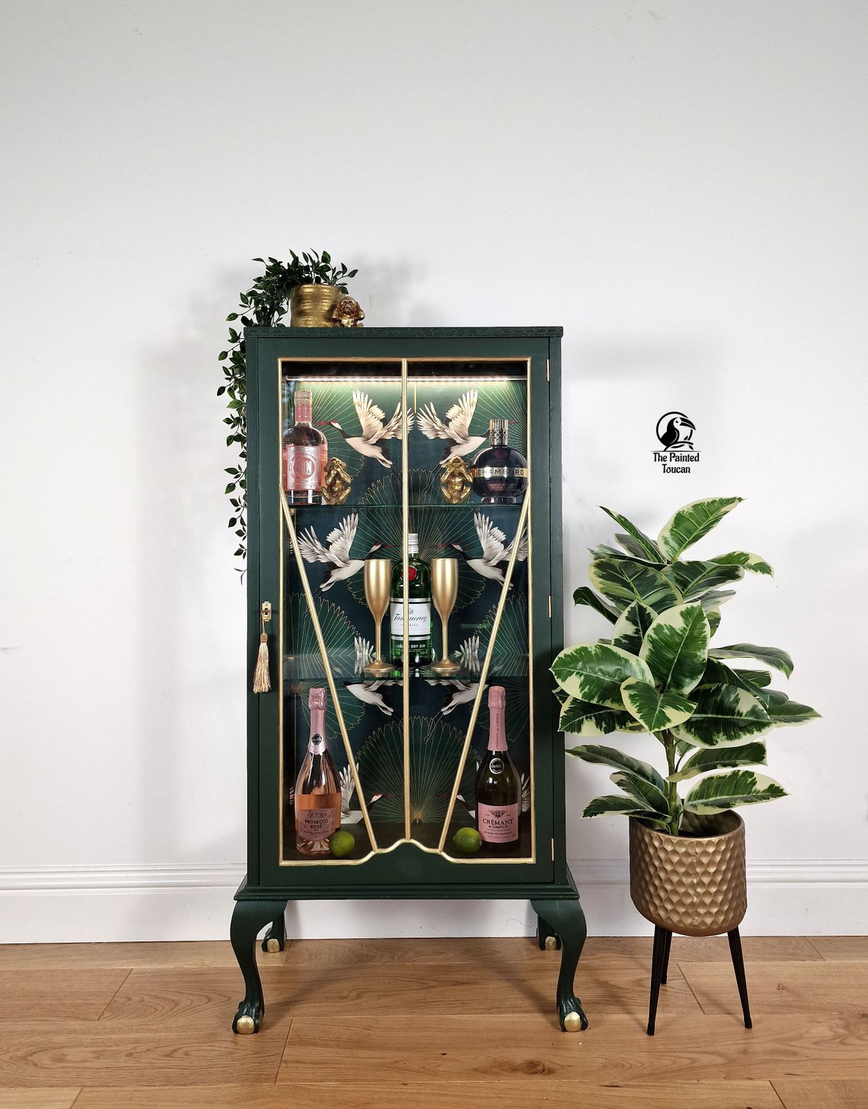 Art Deco Green Drinks Cocktail Display Cabinet Custom Order