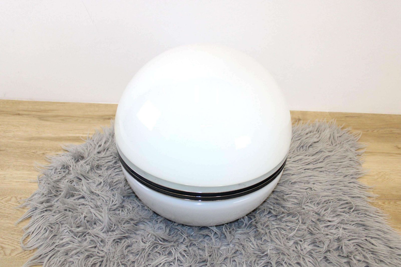 Vintage Italian Floor Lamp/Large Space Age Floor Lamp By Enrico Tronconi/Chrome And Glass Lamp 70s/White Glass Lamp/Designer Floor Lamp photo vinterior