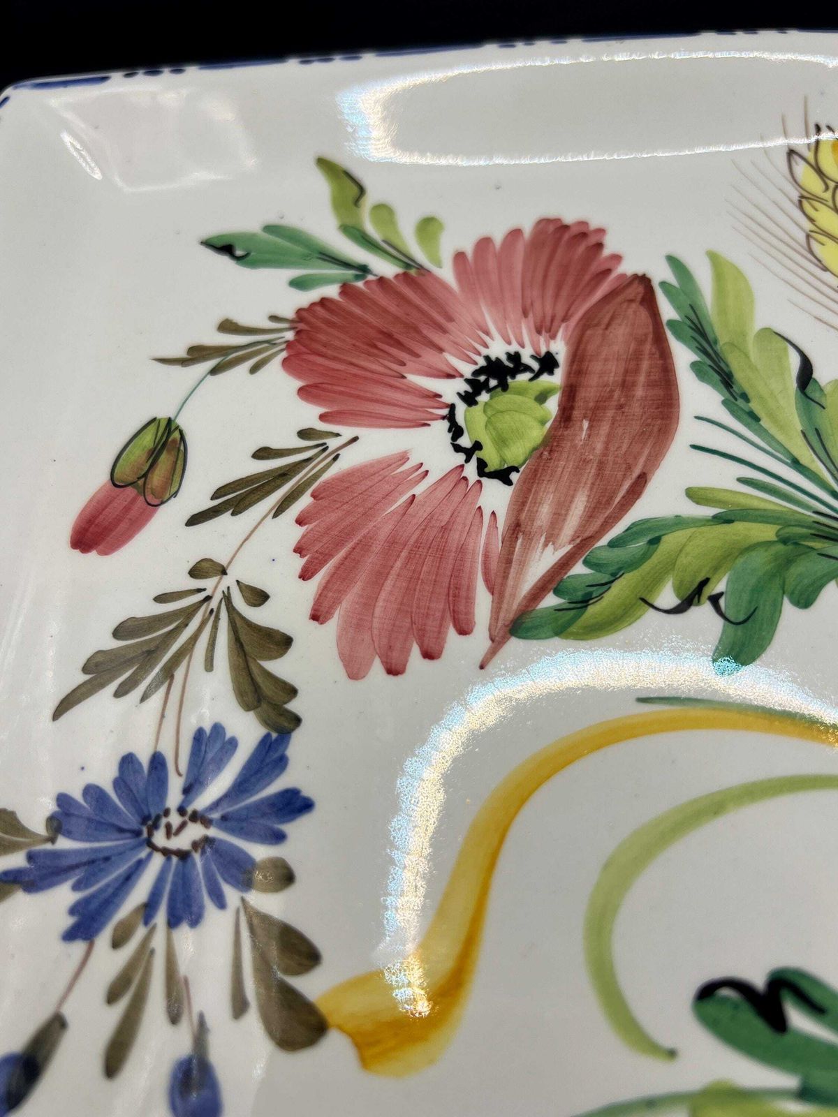 Ceramic Decorative Serving Tray. Hand Painted Floral Design. Stamped Made In Italy. Red Poppies And Blue Cornflowers Design. photo Home Decor