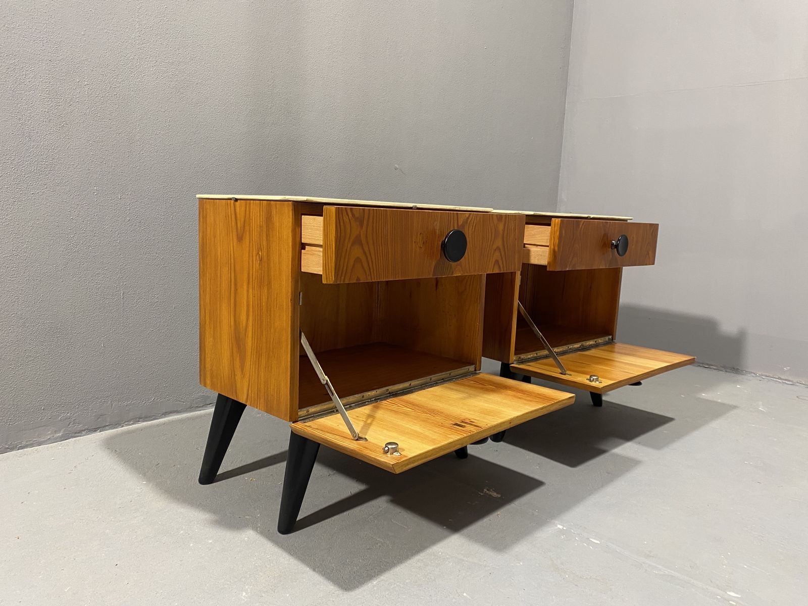Fully Restored Night Stands By Jindřich Halabala For úp Závody, 1950s, Czechoslovakia photo for sale