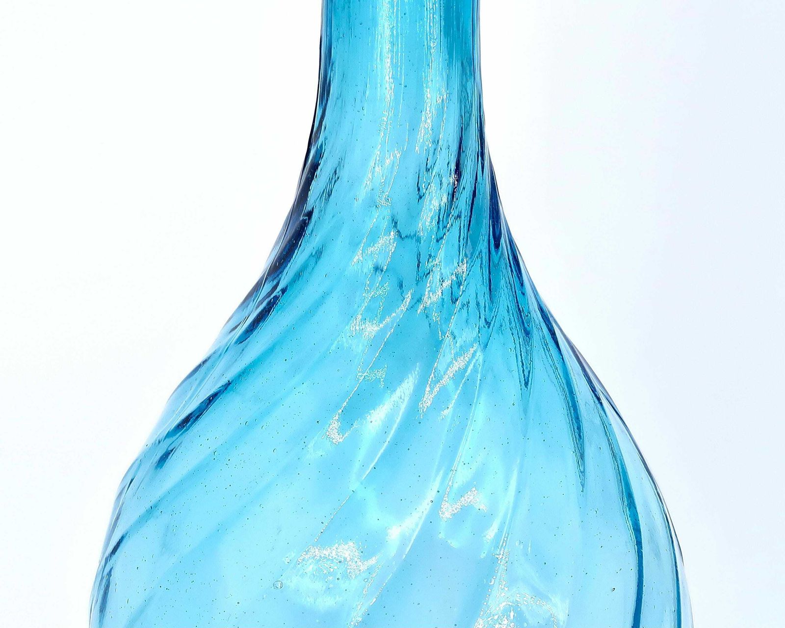 Rare Blue Glass Empoli Genie Bottle, Italian Decanter, 1960s / Boho Chic, Bohemian, Folk, Made In Italy photo for sale