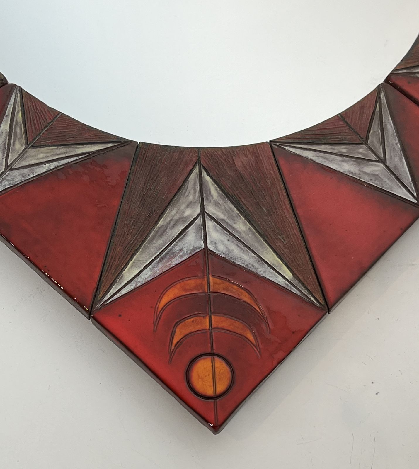Ceramic Mirror Depicting A Stylized Sun On A Red Background Attributed To Oswald Tiberghien photo Home Decor