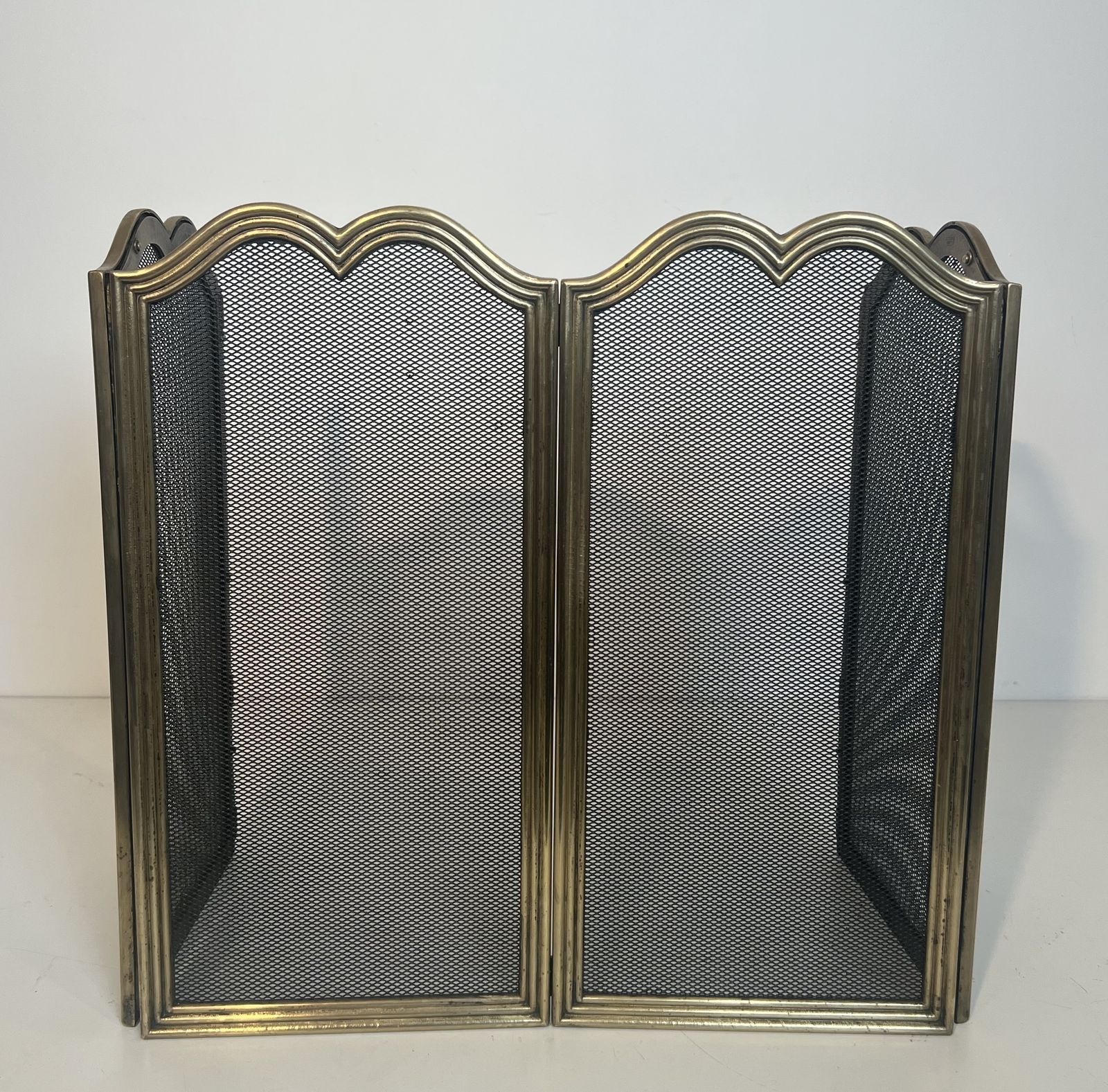 Neoclassical Style Brass And Mesh Fire Screen photo for sale